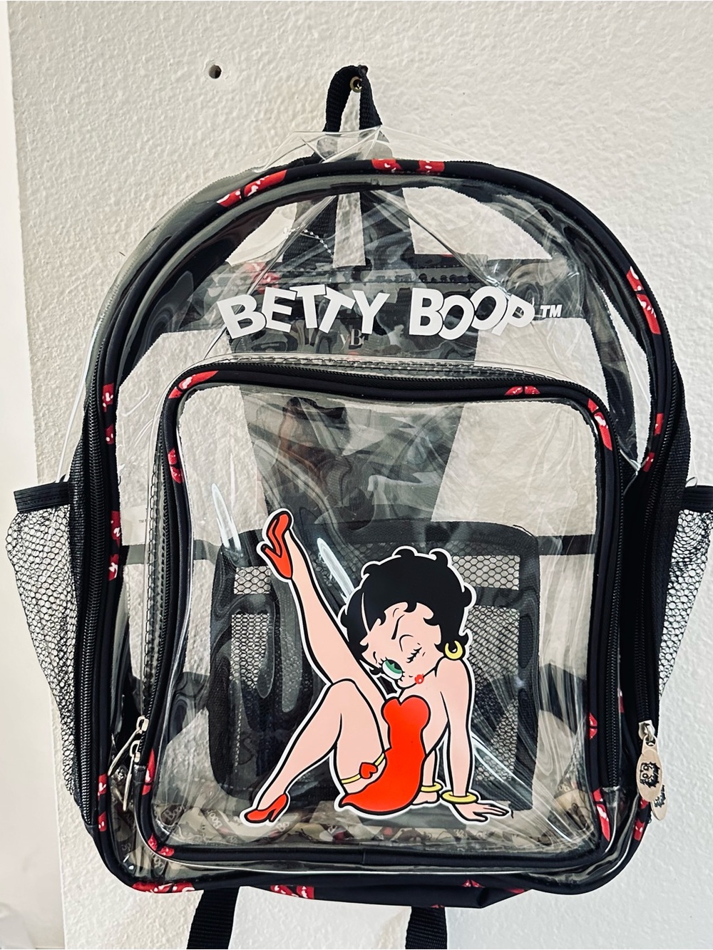 Betty Boop Clear Backpack with Black Trim and Red Accents